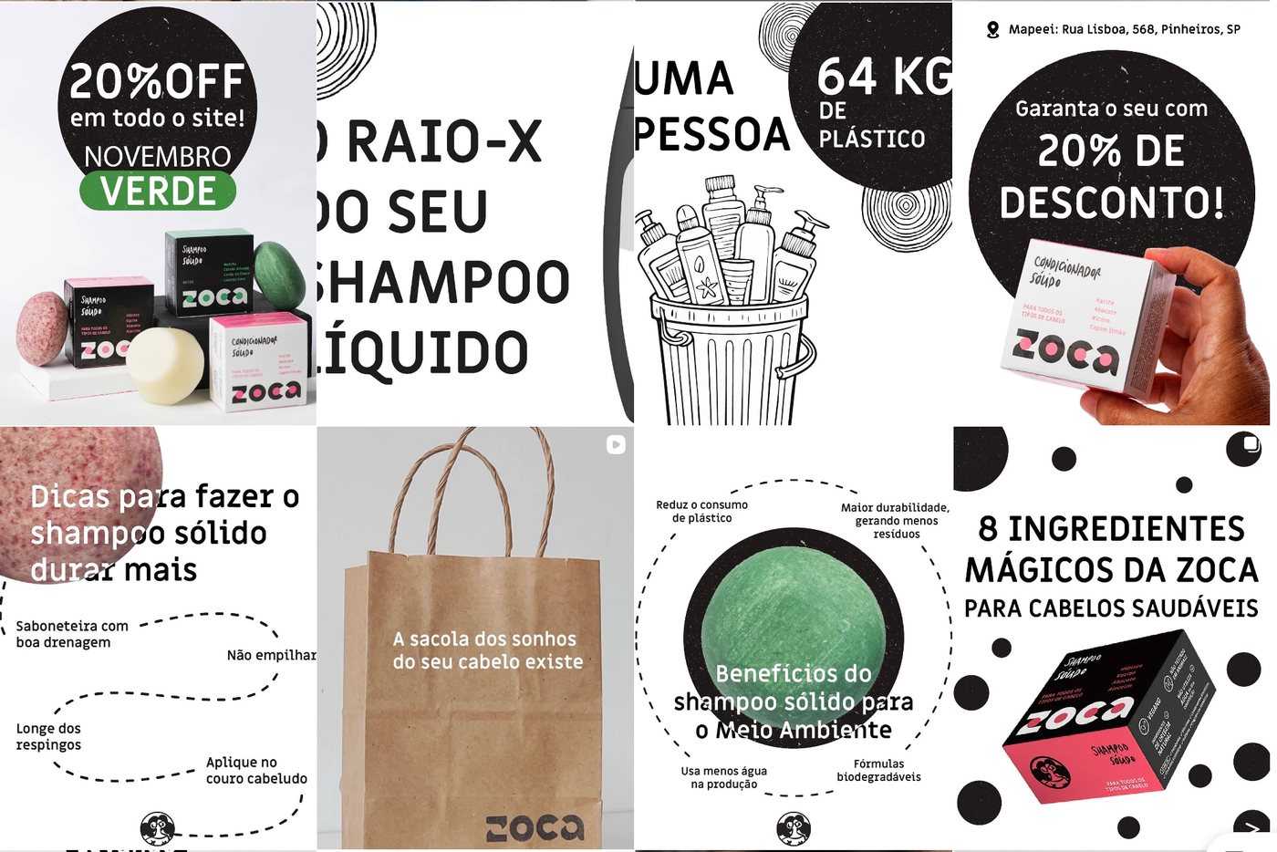 O feed da Zoca antes: posts educativos em preto e branco